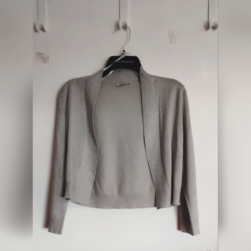 Glittery silver sweater cardigan with open front